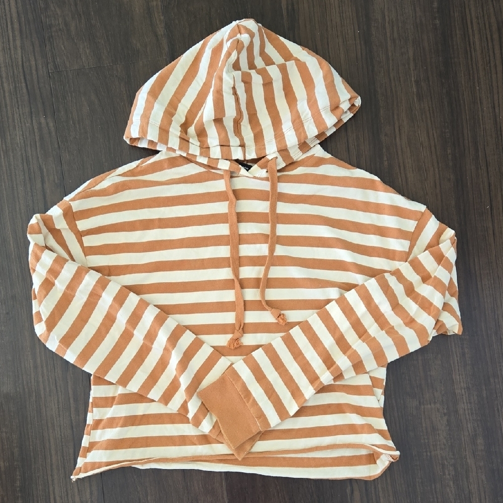 Striped Rust & Cream Cotton Hoodie